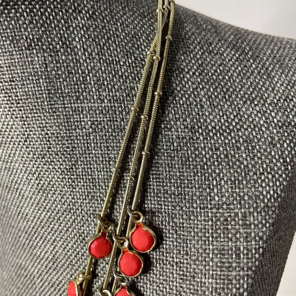 Anne Klein Bezel Multi Strand Layered Shaky Coral Gold-Tone Color Necklace - Picture 6 of 7